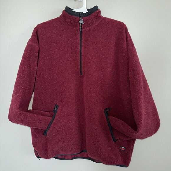 Vintage Outersport 1/4 Zip Fleece Pullover Men’s Size L Jacket Sweater Dark Red - Picture 1 of 6
